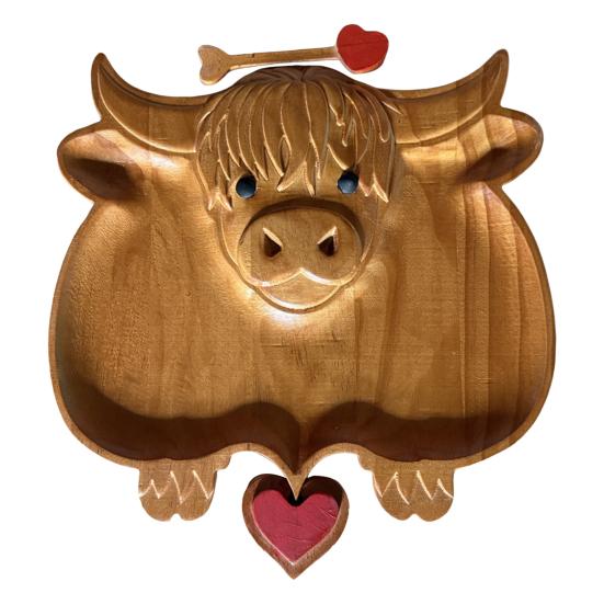 Highland Koe Charcuterieplank Rustieke Serveerplank met Compartimenten Houten Schaal voor Kaas Fruit Snacks Feest