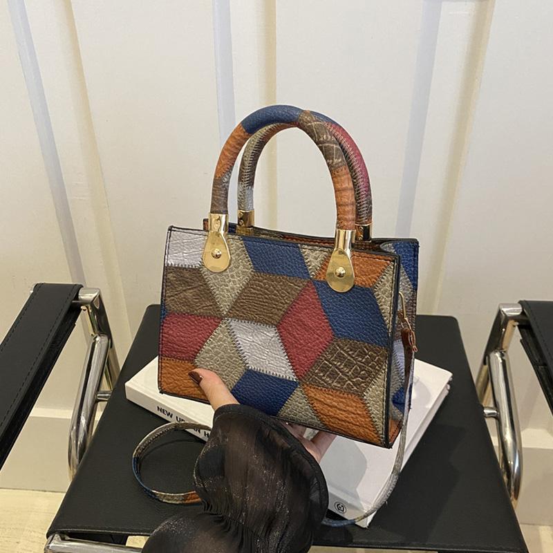 Fashion Patchwork Leather PU Top-handle Bags For Women Square Design Ladies Handbags Crossbody Shoulder Bags For Daily Used