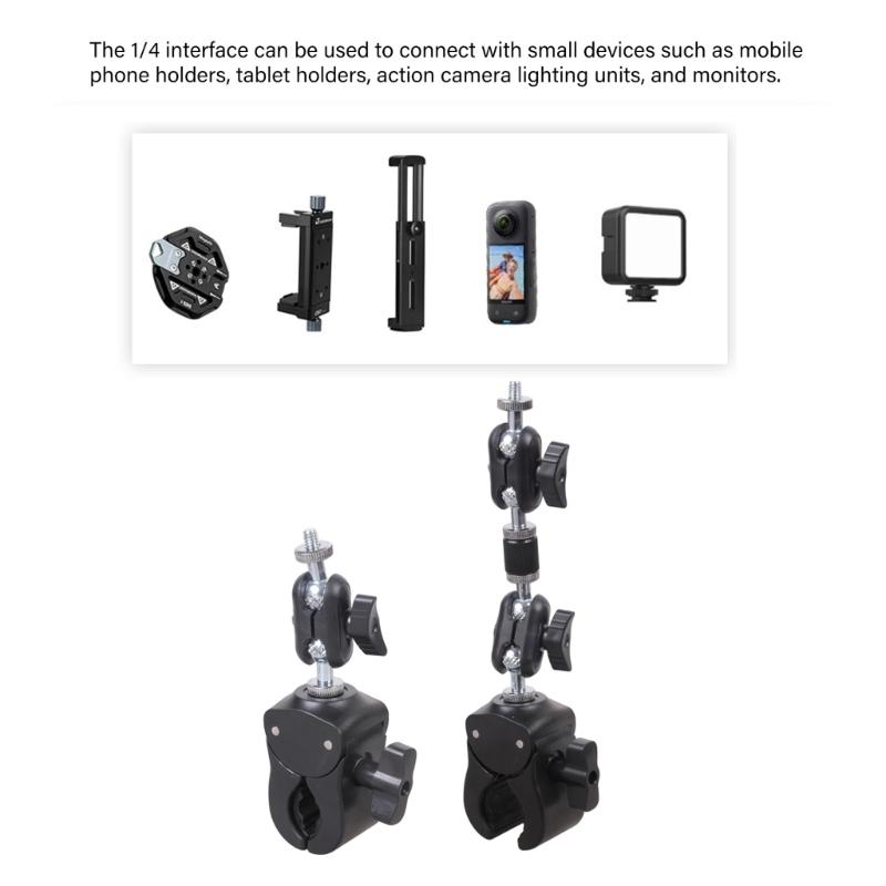 Sturdy Double Hole Photography Clamp With 360 Degree Rotation for Mounting on Bicycles Handlebar Desktop and Tripods