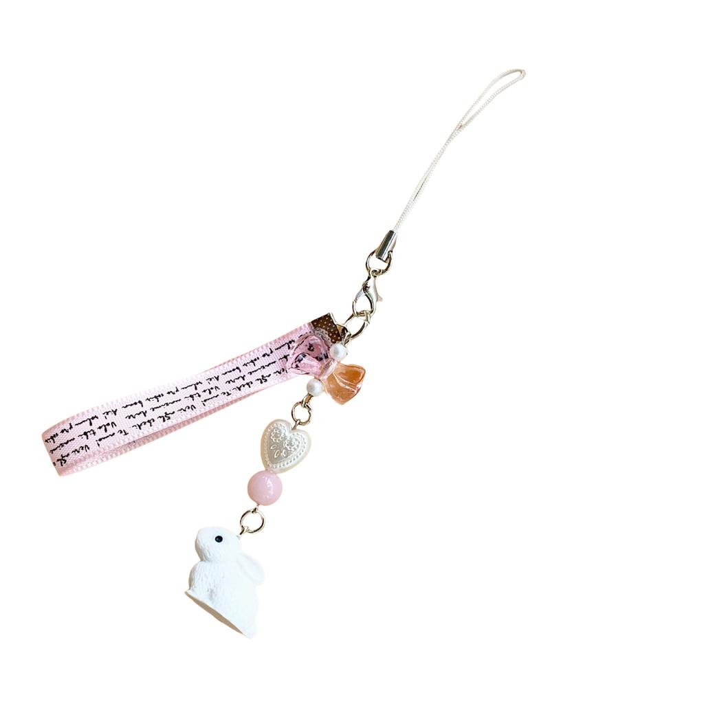 Strawberry Rabbits Acrylic Phone Charm Straps Aesthetics Phone Chain Lanyard Accessories for Bags and Cameras Use