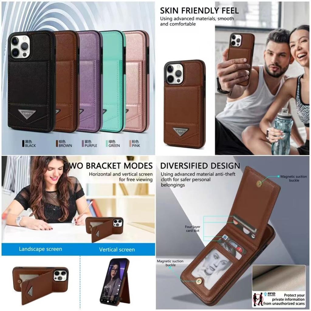 Suitable For 15+14+13 Anti Drop Card Holder Phone Case 12promax Solid Color Flip Up And Down Protective Cover