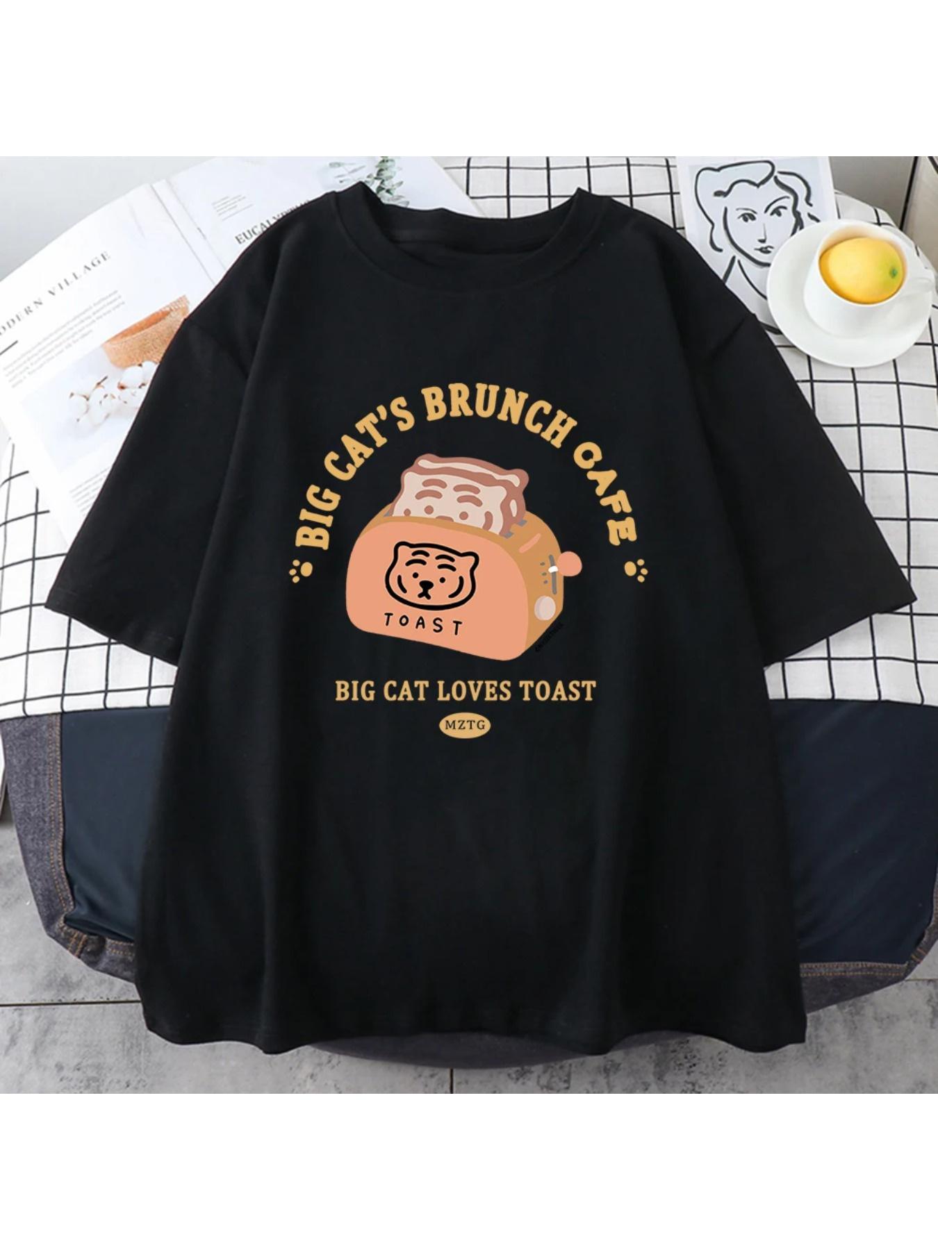 

Big Cat Loves Toast Graphic T-shirt - Cotton L