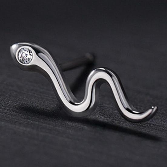 1 Pair Ear Studs Temperament Minimalist Shiny Cubic Zirconia Inlaid Geometric Dress Up Gift Women Snake Stud Earrings Cartilage