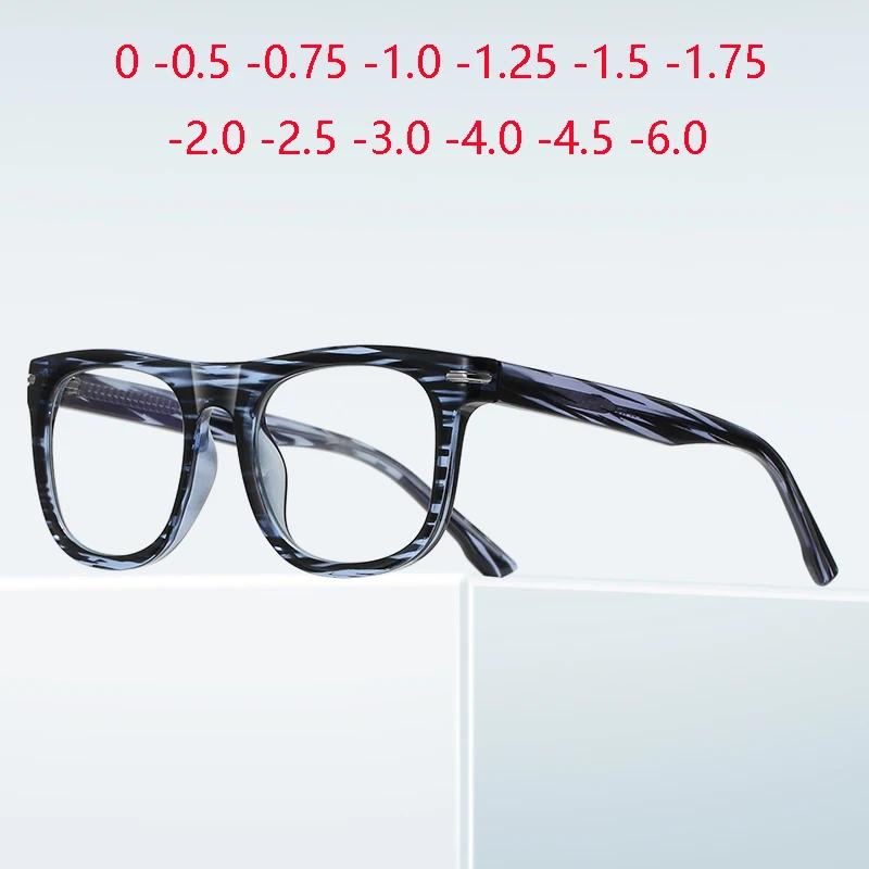 Blue Leopard Frame Square Shortsighted Prescription Glasses Men Spring Leg Blue Blocking Rays Myopia Prescription 0 -0.5 -0.75 To -6