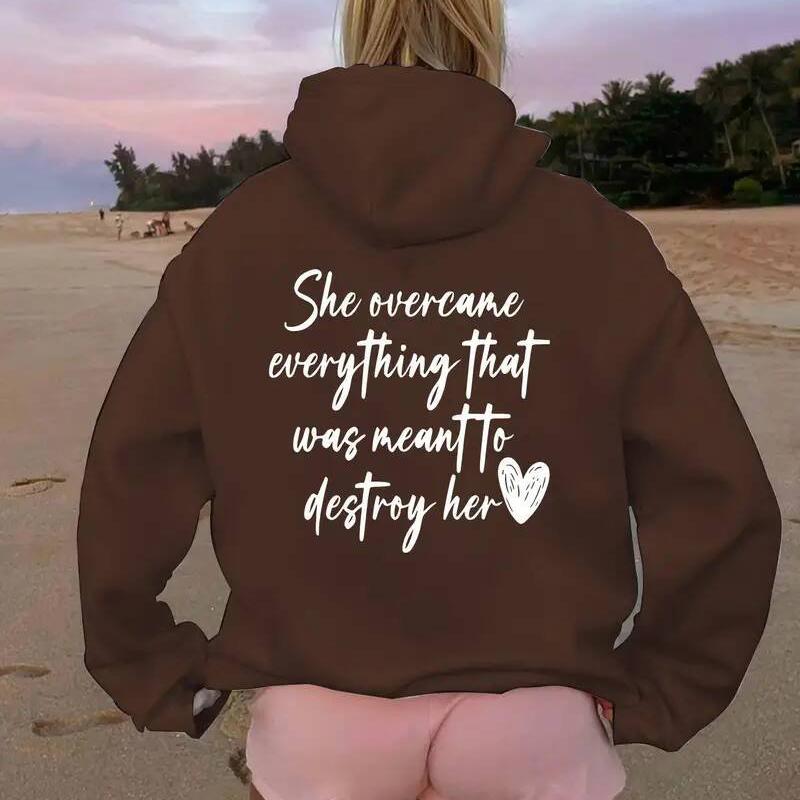 

Женский весенне-осенний повседневный худи с капюшоном, длинными рукавами и большим карманом. Она преодолела все, что. Толстовка-пуловер с принтом. 5XL