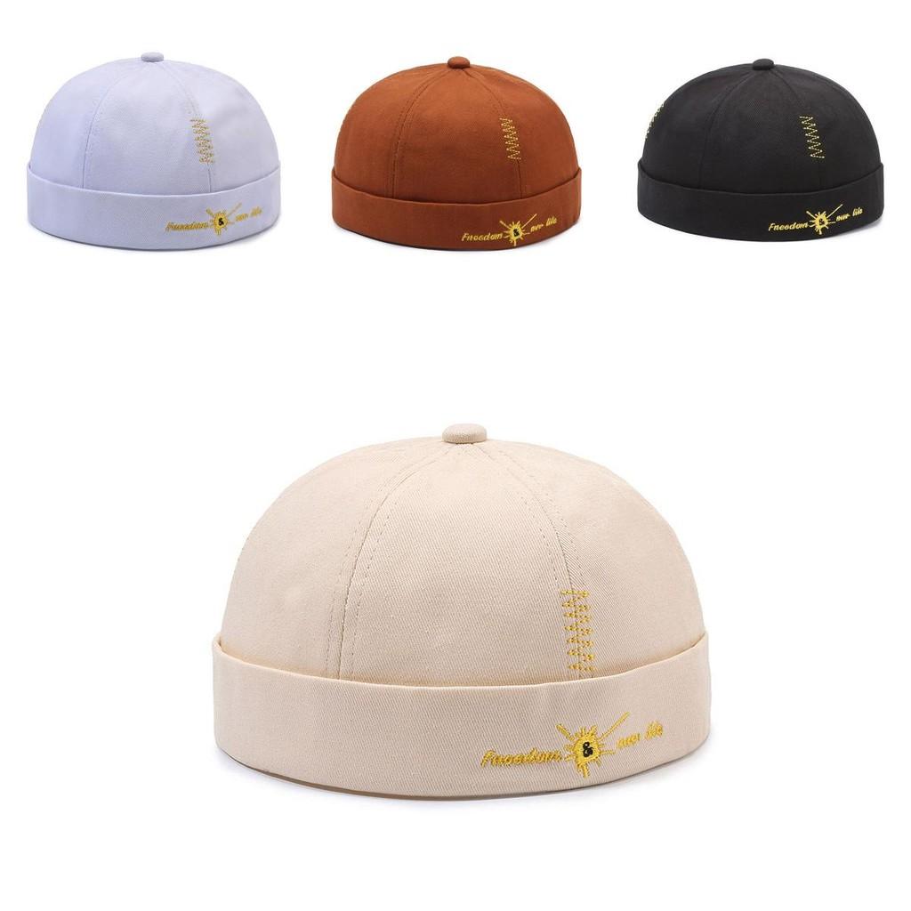 Cotton Cap Solid Color Round Top Hat Headwear Breathable Skullcap Gift Unisex