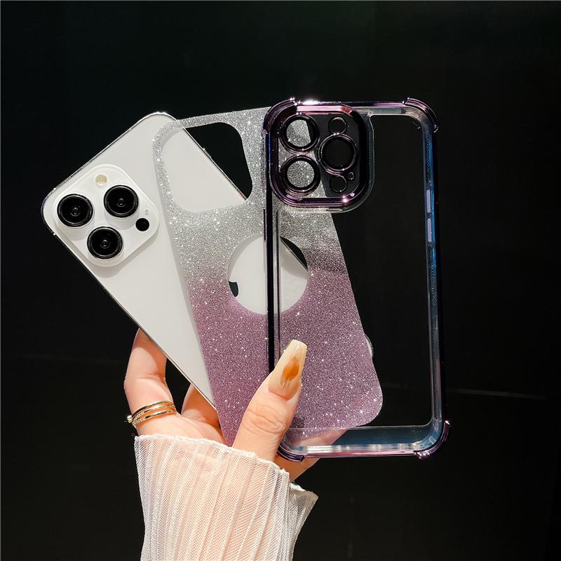 For iPhone 15 Pro Max Luxury Plating Frame Flash Glitter Phone Case For iPhone 11 12 13 14 15 16 Plus Lens Protective Cover