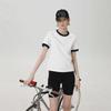 Heavyweight color-blocked round-neck women's simple versatile short-sleeve T-shirt, regular shoulder, cropped slim-fit top