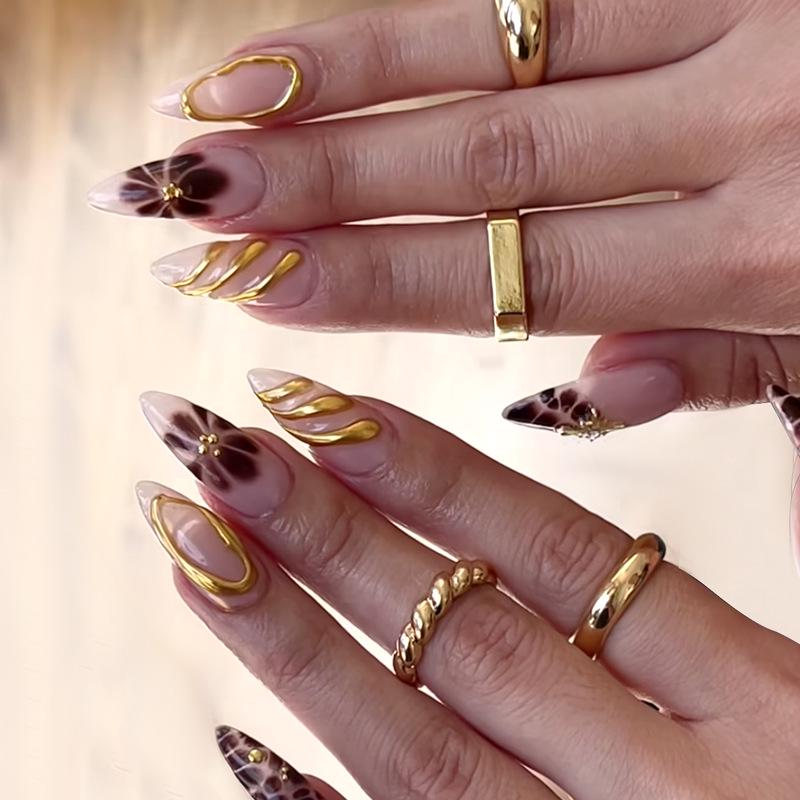 

Handmade Epoxy Transfer Nail Art: Gold Powder Wearable False Nails