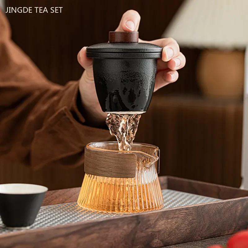 Exquisite Ceramic Outdoor Travel Tea Set One Pot Three Cups Storage Bag Set Portable Tea Pot and Cup Set Zen Tea Infuser