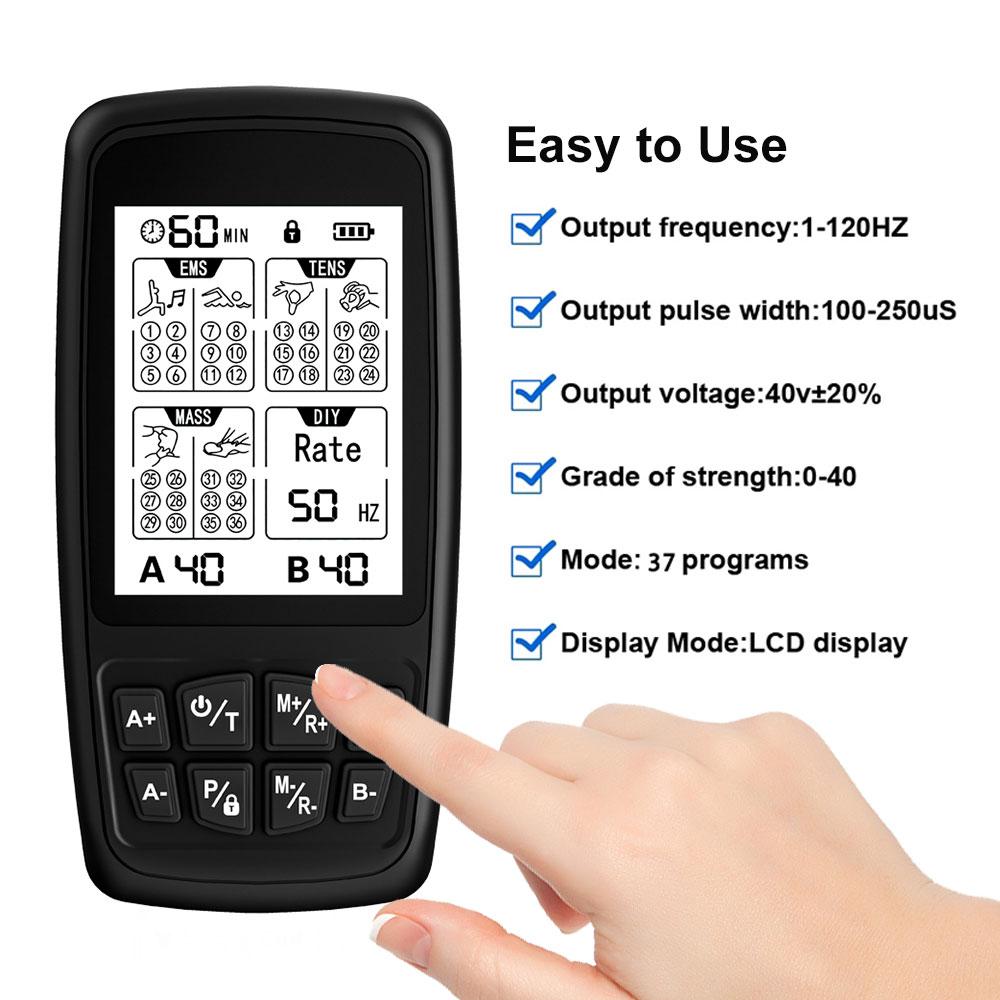 37-Mode TENS Unit EMS Muscle Stimulator , 40 Intensity, Rechargeable, 1-120Hz Frequency, Massager for Neck Back Massage Devices