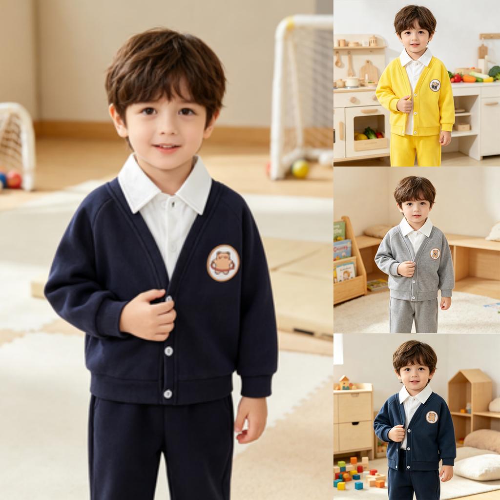 Boys Soft Faux Two-Layer Cardigan Jacket - Hoodless Open Front Coat for Spring and Fall