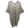 MidiUmi Made In Japan Linen Blend Border Pattern Five-quarter Sleeve V Neck Knit Women Used