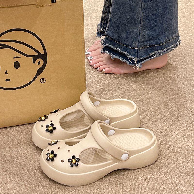 

Мэри Джейн Милые Металлические Цветы Обувь с Отверстиями для Двусторонней Носки Khakis Metal Flower Baotou Mary Jane Sandals 39/40