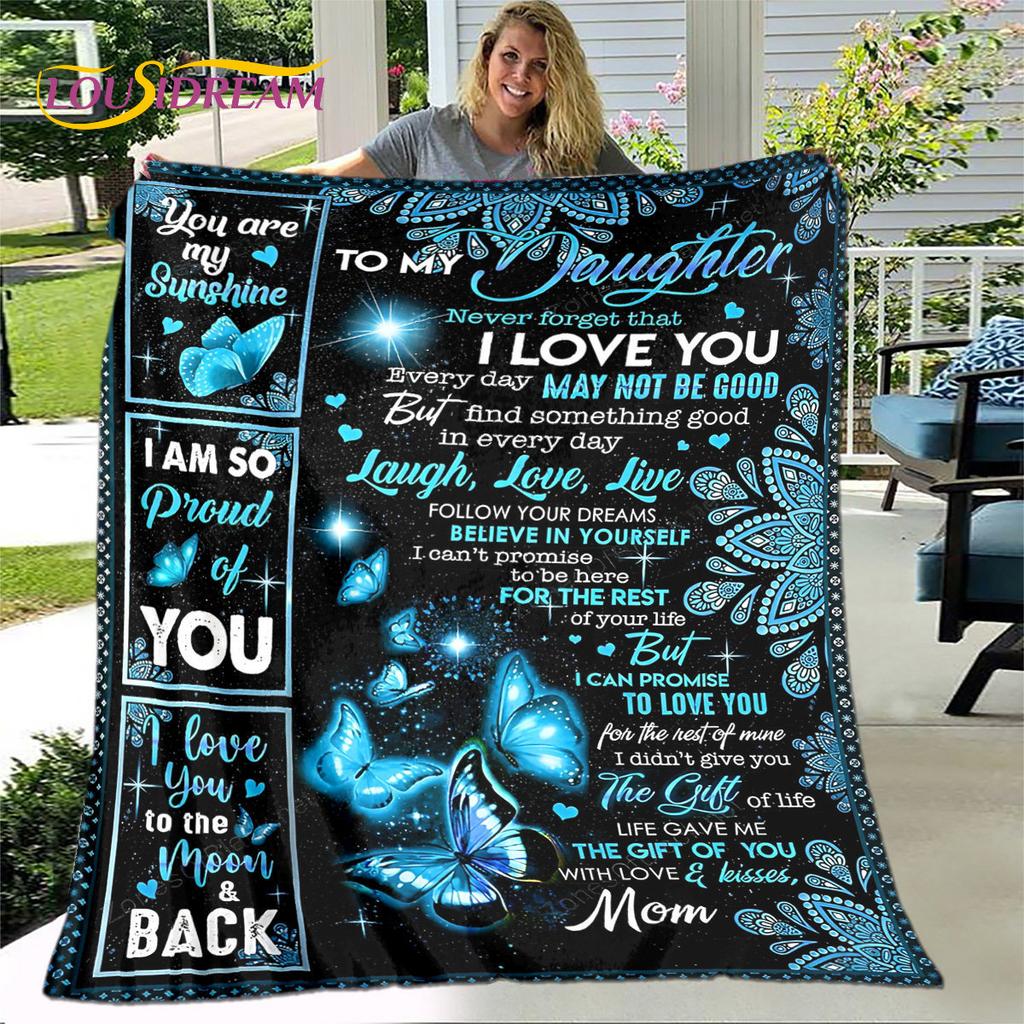 To My Daughter Plush Butterfly Quilt Blanket,Flannel Blanket Throw Blanket for Living Room Bedroom Bed Sofa Gift for Daughter