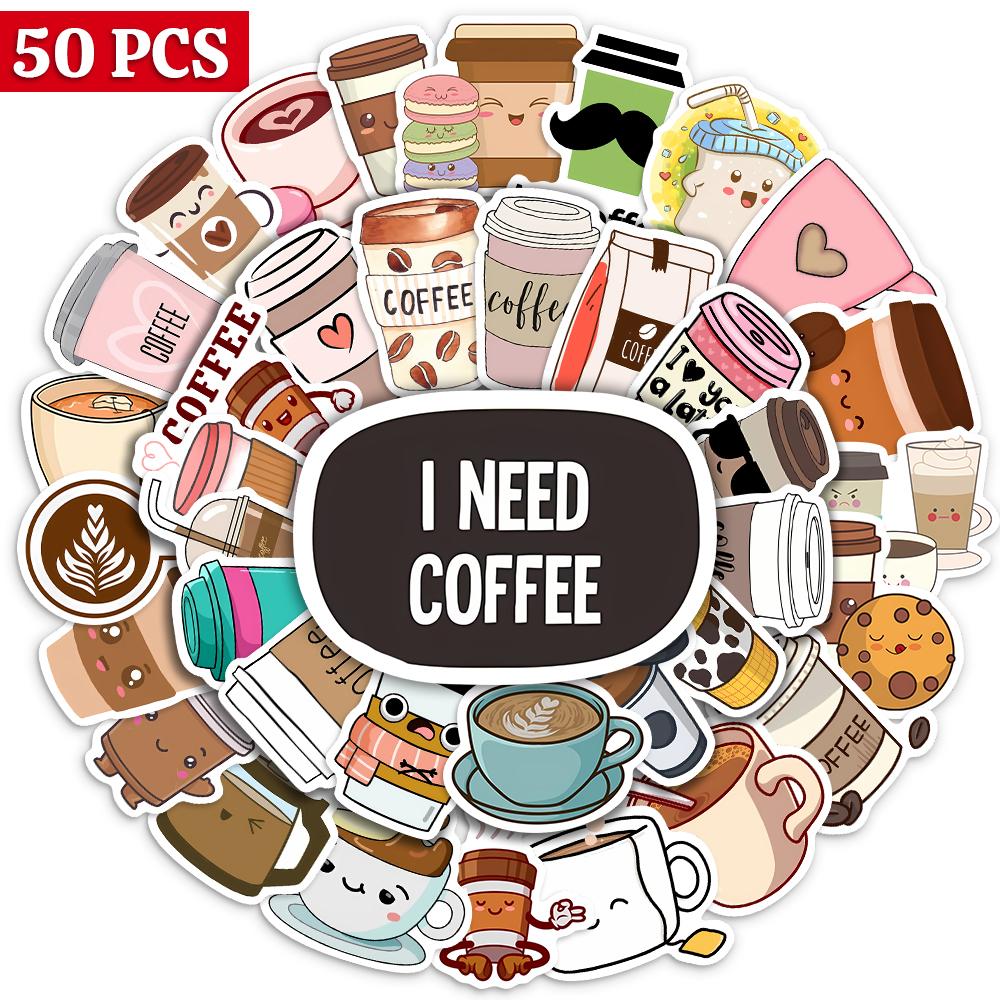 102550PCS Leisure Kawaii Vintage Tea Coffee Stickers DIY Skateboard Laptop Luggage Cup Bike Motorcycle Phone PVC Waterproof