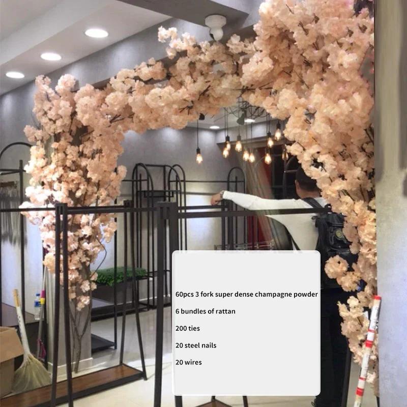 Artificial Cherry Tree Rattan Flower, Silk Wedding Background, Wall Decoration Flower, Home Decoration