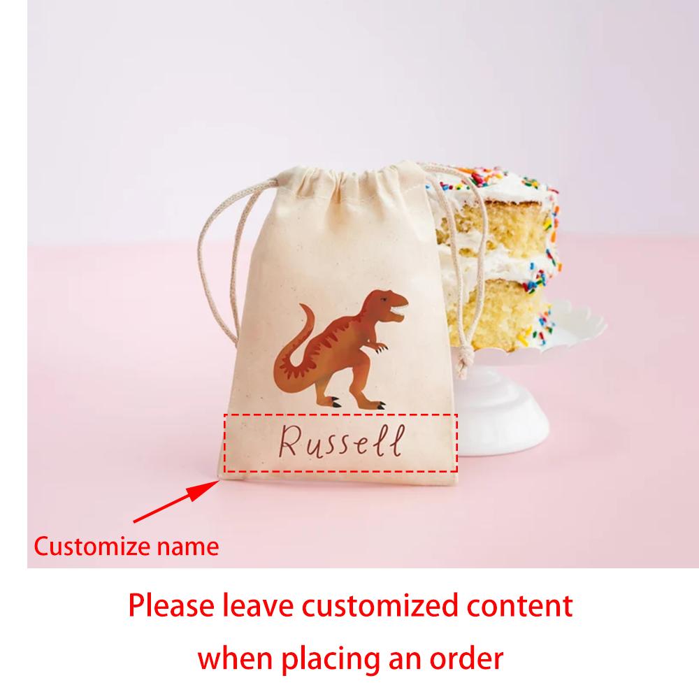 Custom 4Pcs T Rex Party Favor Dino Kids Dinosaur Theme Birthday Party Decoration Drawstring Goodie Bag Baby Shower Boy Girl Gift