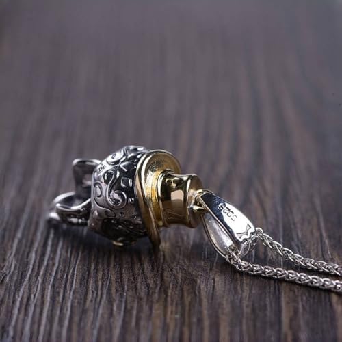 ForFox 925 Sterling Silver Skull Pendant Golden Hat Glasses Gothic Jewelry for Men Women