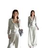 Womens 2-Piece Casual Set Fall 2026 Korean Style Hooded Cropped Sweatshirt Wide Leg Pants Gray Mix