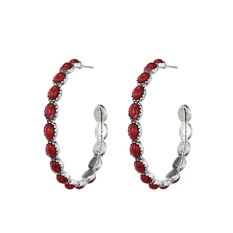 Fashion Bohemian Western Style Big Statement Round Hoop Earrings For Women Blue Red Black Beads Wrap Boho Beach Vacation Zircon
