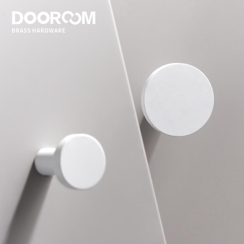 Dooroom Brass Matt White Round Cabinet Handles Wardrobe Drawer Knobs Kids' Room Indoor Kitchen Hallway Wall Clothes Hook