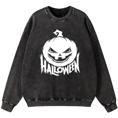 Bluza bawełniana vintage z nadrukiem dyni na Halloween, prosta, luźna, cienka, z okrągłym dekoltem
