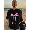 European Size A Short-Sleeved T-Shirt with a Front And Back Print Featuring a Pink Bow Pattern, Designed for Summer/Spring. This Women'S Top Is Loose