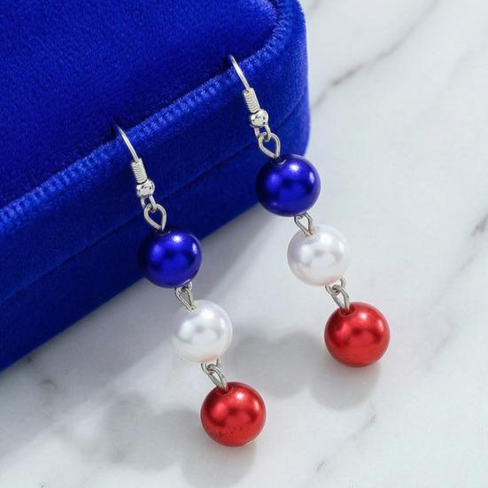 Lightweight Statement Earrings 1 Pair Independence Day for Women, Red White Blue Beads Dangle Drop Festival Party Accessories Earrings, 4th