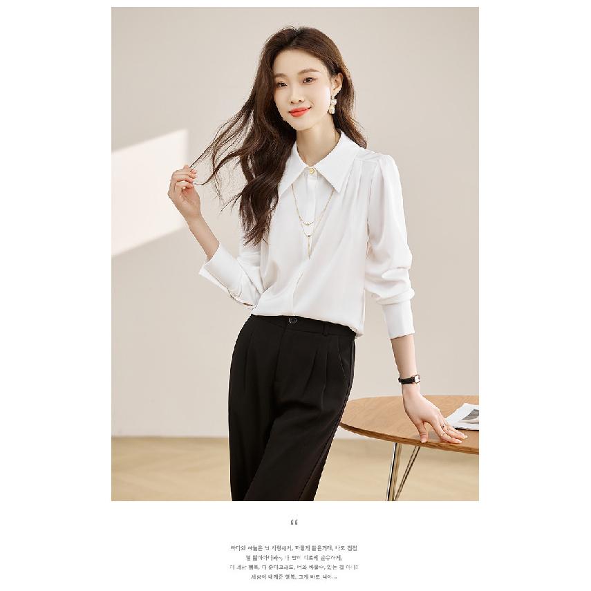 2026 Spring and Autumn New Women's Casual Solid Color Simple Long Sleeve Shirt Top