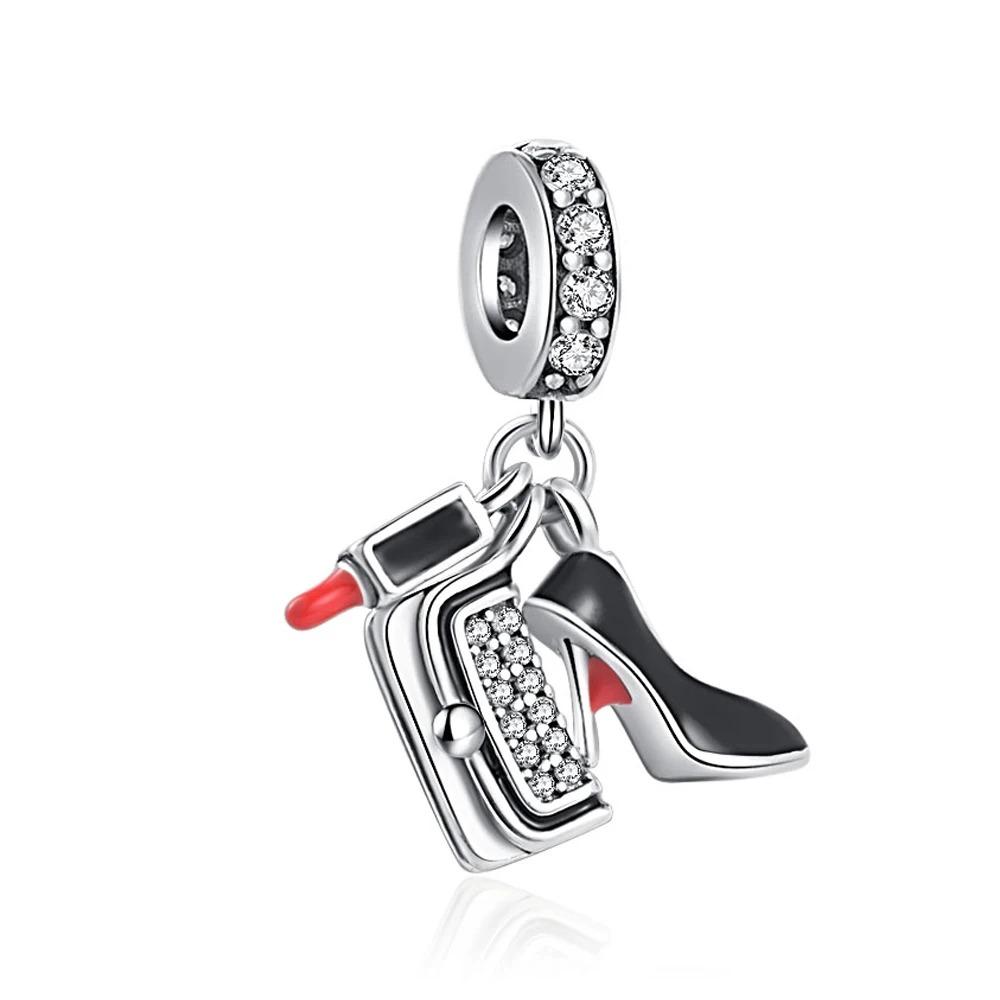 Pure Silver 925 Bracelet for Women Fashion Jewelry with High Heels Sandals Pendant Beads Original Charms