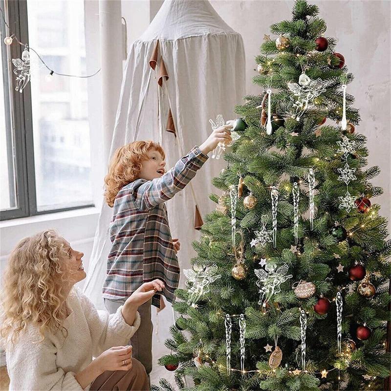 2025 Christmas Snowflake Icicle Column Ornament Acrylic Christmas Tree Hanging Pendant Fake Icicle Tree Decoration