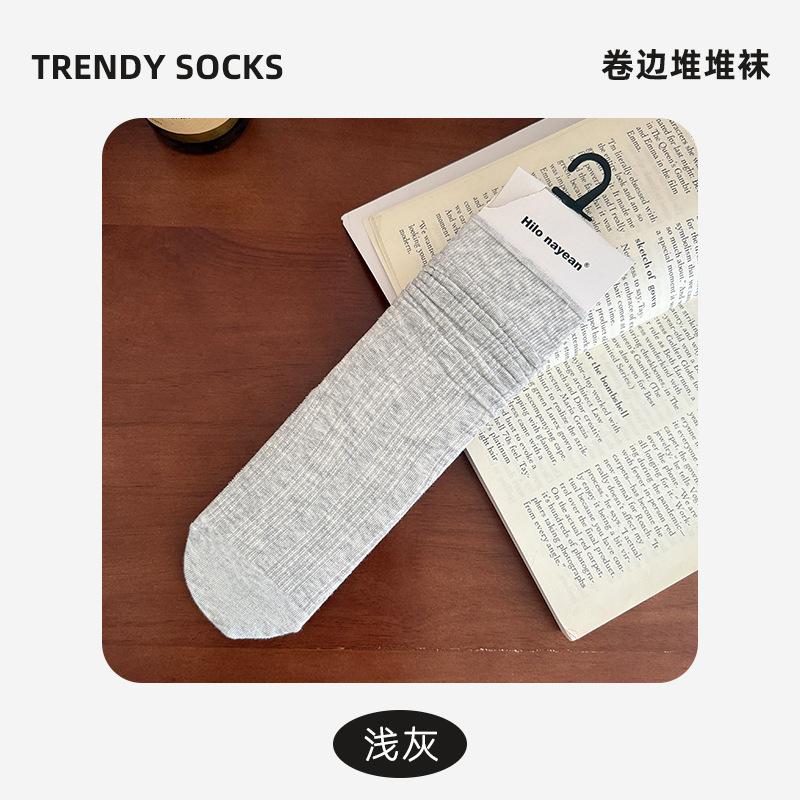 Socks Autumn Stacking Socks Mesh Breathable Crimped Boneless Cotton Socks Versatile Solid Color Medium Tube Socks Socks Industry