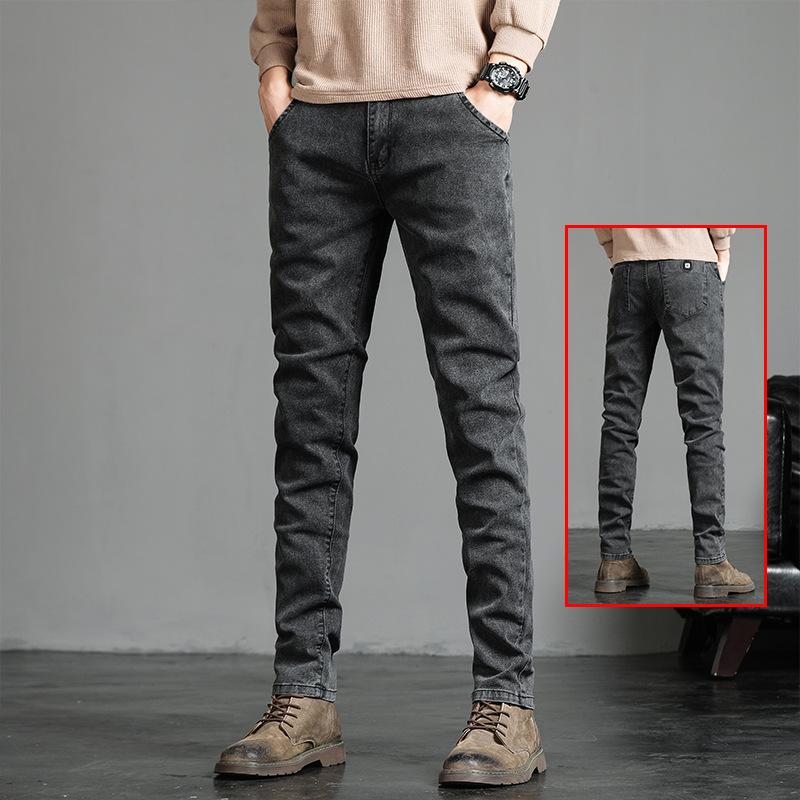 Spring and Autumn Jeans Embroidered Jeans Men's Slim Fit Casual Little Feet Trousers Stretch Vintage Street Denim Trousers Male