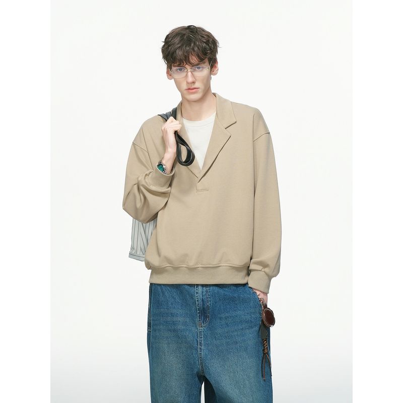 Dream Made Faux Two-Piece Notched Lapel Short Wide Boxy Blazer Sweatshirt for Men, Autumn Old Money Style New Rich Top