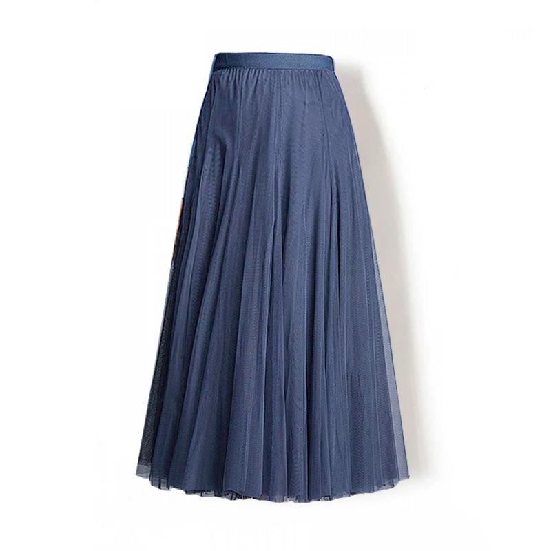 1PC Skirt Many Colors With Lining Solid Color Mesh Tulle Summer A-line Midi Skirt Women Spring High Waisted