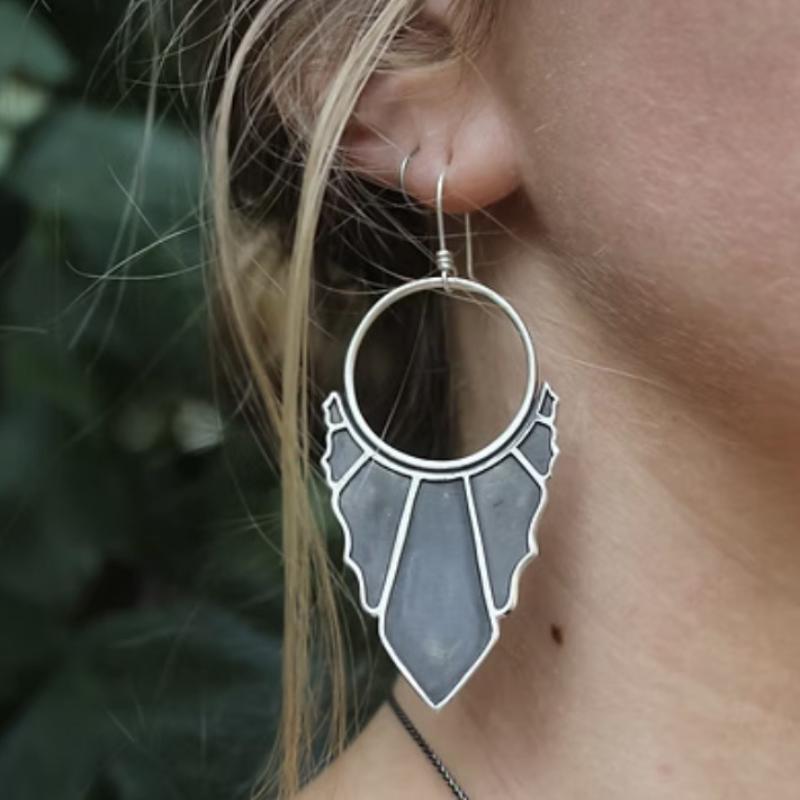 Vintage Leaf Hollow Earrings Geometric Creativity Silver Color Dangle Earrings For Women Jewelry