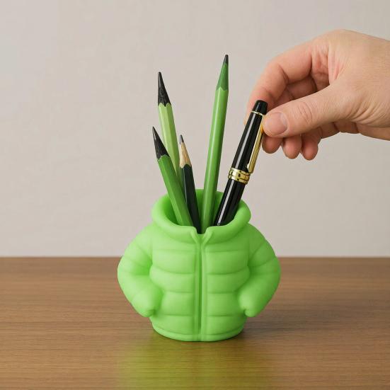 Cartoon Puffer Jacket Pen Holder, Cute Desk Organizer, Novelty Pencil Container for Markers Stationery And Desktop Accessories
