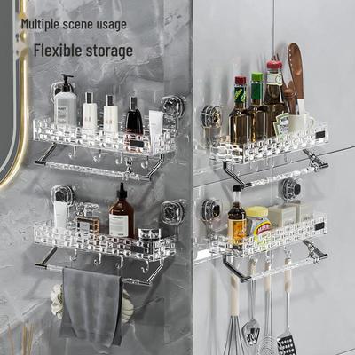 Punch-Free Bathroom Shower Storage Rack - Suction Cup Wall-Mounted Organizer