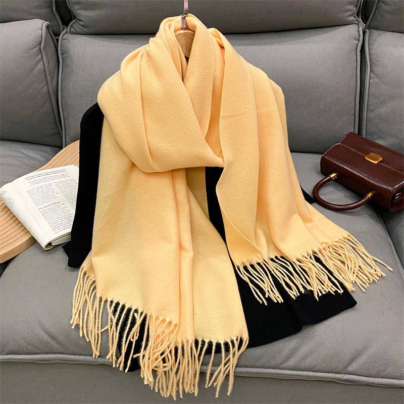 Luxury Solid Cashmere Scarf Women Winter Tassel Shawl Pashmina Big Size Handkerchief Lady Soft Outdoor Windproof Ski Bufanda