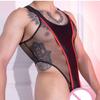 Men'S Mesh Patchwork Bodysuit Sleeveless Sexy Sheer Breathable Open Crotch Tights Thin Shaping Exotic Onesies Nightwear Leotard