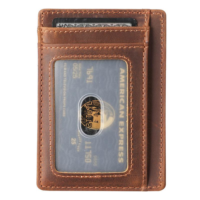 Slim Genuine Leather Card Holder Wallet for Cards Minimalist Crazy Horse Leather Card Case Slim Front Pocket Wallets