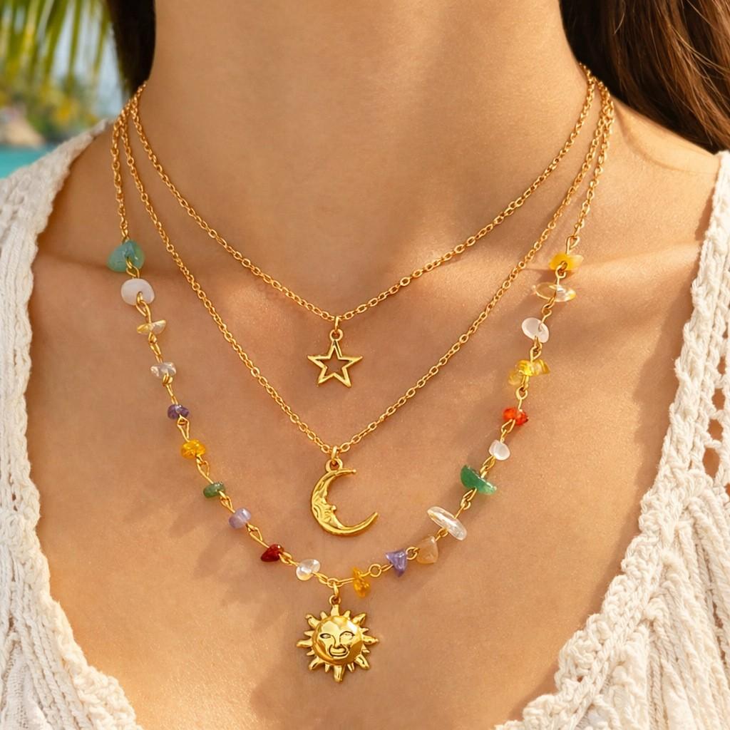 European and American personalized soft pottery necklace fashion coconut tree starfish flower pendant long necklace stacked collarbone chain