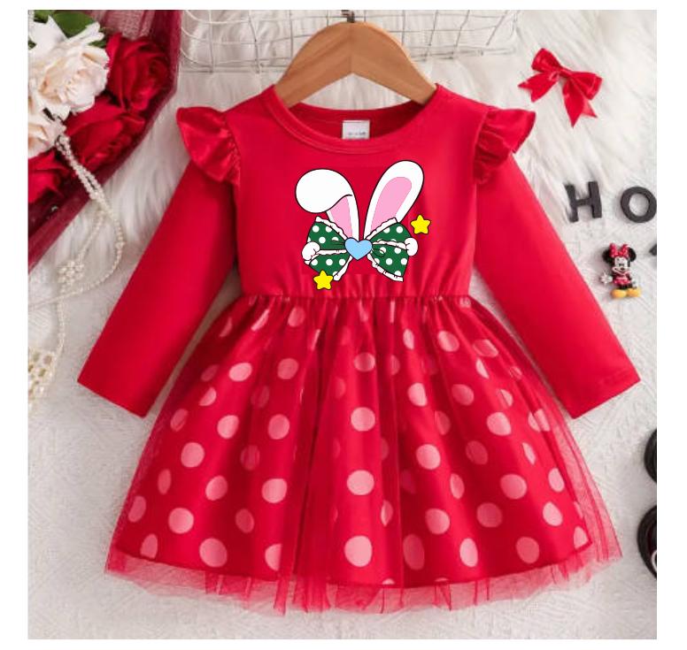 Girls Long Sleeve Ruffle Dress Basic Crewneck Everyday Dress Soft Print Dress For Kids