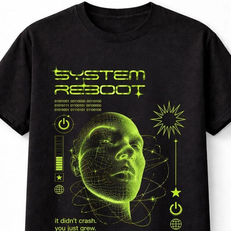 System Reboot Cyberpunk Glitch Y2K Graphic Unisex TShirt S