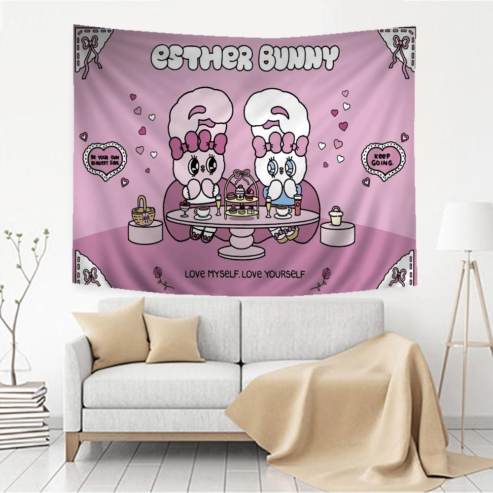 E-Esther-B-Bunny Colorful Tapestry Wall Hanging Hippie Flower Wall Carpets Dorm Decor Japanese Tapestry