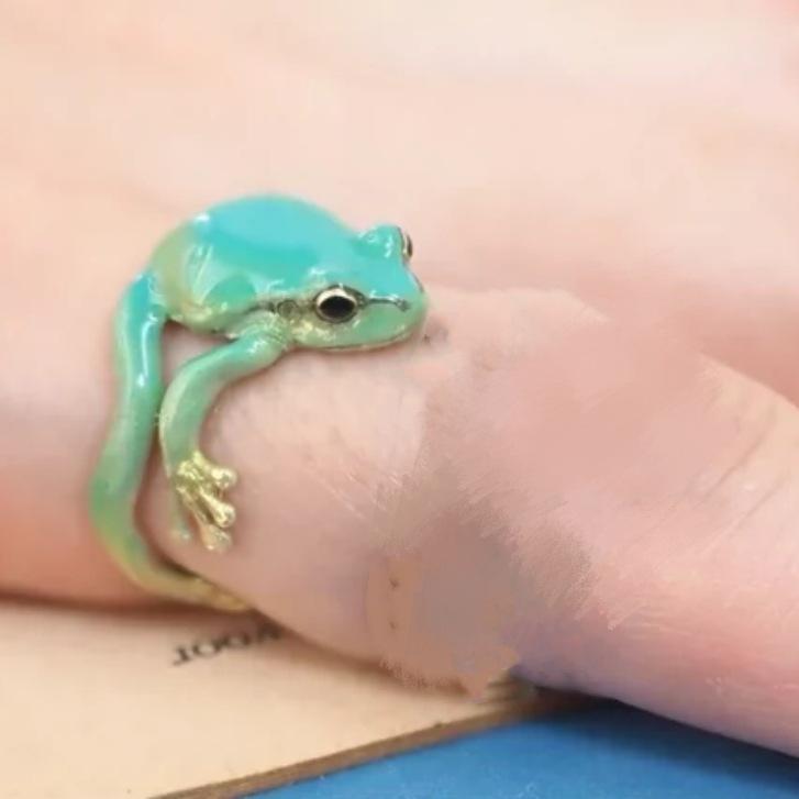 Mini Cute Green Frog Ring Quirky Funny Metal Animal Adjustable Finger Ring Jewelry Boys Girls Couple Birthday Party Gift