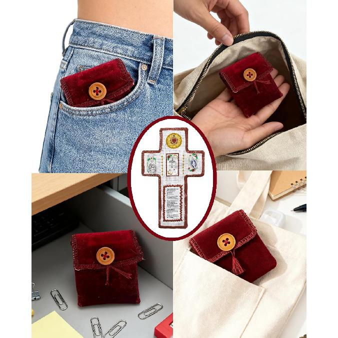 Onism 3Pcs Prayer Quilt with Cross ide,Mini Handcrafted Pocket devotional,Portable Pocket Shrine Catholic, Christian Gifts for Catholic