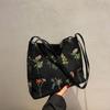 Zipper Embroidered Tote Bag Underarm Bag Women Bucket Bag Flower Embroidered Shoulder Bag  Outdoor
