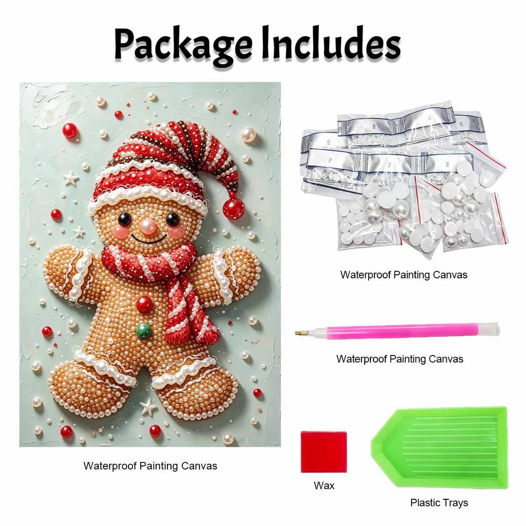 DIY Perlenmalerei-Set Lebkuchenmann Festlicher Stressabbau Basteln Rahmenloses 3D-Leinwandbild für Erwachsene Heimdekoration Geschenk